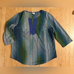 Liz Claiborne Women’s 3/4 Sleeve Tunic Top Blue Teal Green, Size L